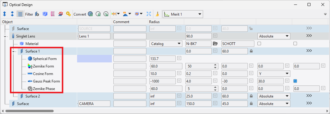 object editor showing surface form definition