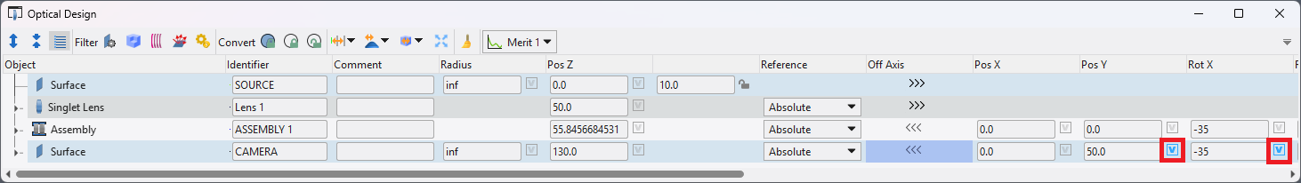 optical design editor solve variables