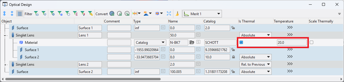 ode_isthermal optical design editor is thermal setting